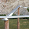 Untitled, view 2, ©1974<br>Aluminum, steel and concrete. <br>
68h x 54w x 54d (inches) <br>
Private commission, Phoenix, Arizona