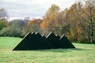 Untitled, view 2, ©1977<br>Precast concrete with integral color. <br>
54h x 48w x 216d (inches) <br>
Photo by unknown <br>
Private commission, Gladwyne, Pennsylvania