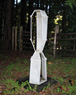Hoodoo (outdoors, view 1), ©1987<br>Galvanized Steel <br>
62h x 16w x 15d (inches) <br>
Estate of Charles Fahlen <br>
Exhibited: Lawrence Oliver Gallery, 1987, Tavelli Gallery, 1989