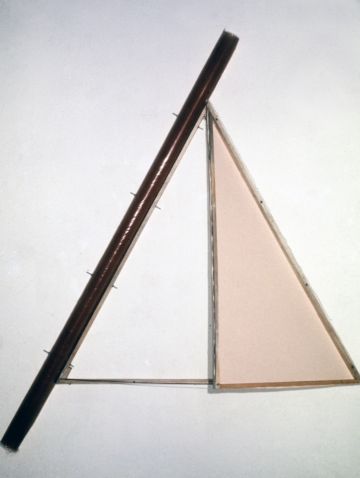 Amusement Champion, ©1974<br>Wood, canvas, paint, steel, resin and color agent. <br>
88h x78w x 15d (inches) <br>
Private collection <br>
Photo by Peter Lester <br>
