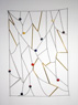 Out Of This World, ©2002<br>Stainless steel chain, aluminum and brass tubing, epoxy and pigment. <br>
60h x 42w x 1.5d (inches) <br>
Estate of Charles Fahlen